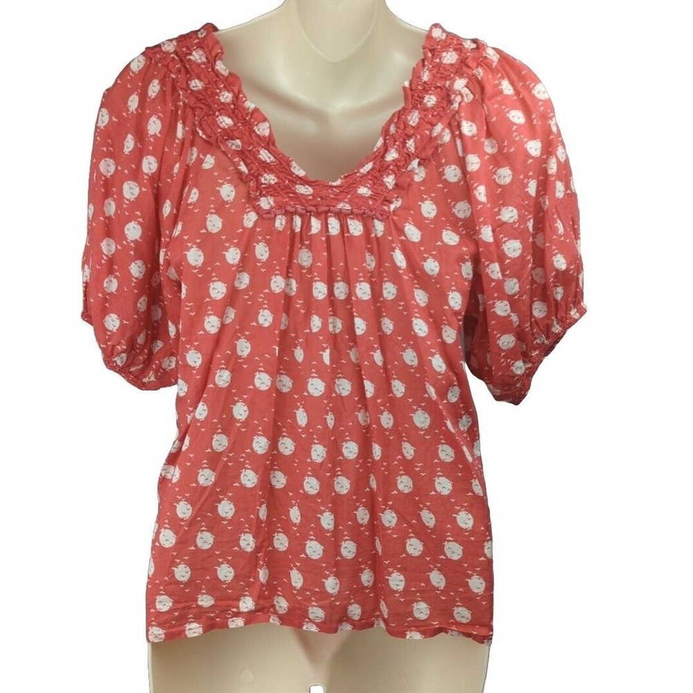 Edme & Esyllte To The Sun Blouse Top Red Bird Print Polka Dot Puff Sleeve XS - Picture 6 of 8